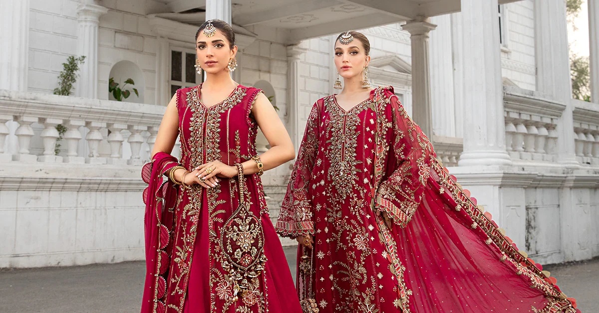 Embroidered TASSAL Suit | RED pakistani fashion outfit in red tones.